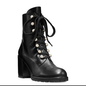Stuart Weitzman Ivey Pearly Lace-Up Combat Boots